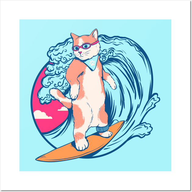 Hang Ten Cat Surfer Wall Art by machmigo